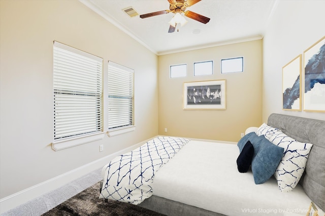 506 Knox St Unit A, Houston, TX 77007 - carpeted bedroom featuring ornamental molding and ceiling fan