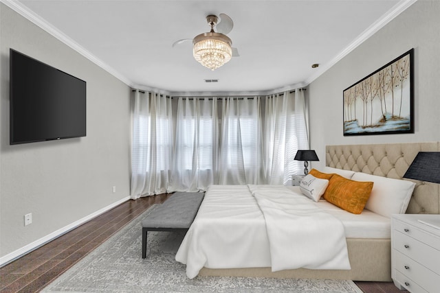 4511 Hickory Branch Ln, Sugar Land, TX 77479 - bedroom featuring ornamental molding, wood finished floors, and a chandelier