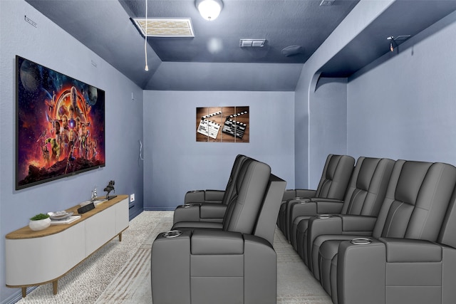 4511 Hickory Branch Ln, Sugar Land, TX 77479 - home theater with light colored carpet and vaulted ceiling