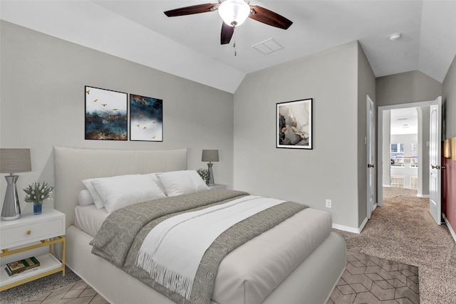 4511 Hickory Branch Ln, Sugar Land, TX 77479 - bedroom with light carpet, lofted ceiling, and ceiling fan