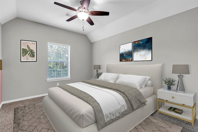 4511 Hickory Branch Ln, Sugar Land, TX 77479 - bedroom featuring vaulted ceiling, carpet, and a ceiling fan