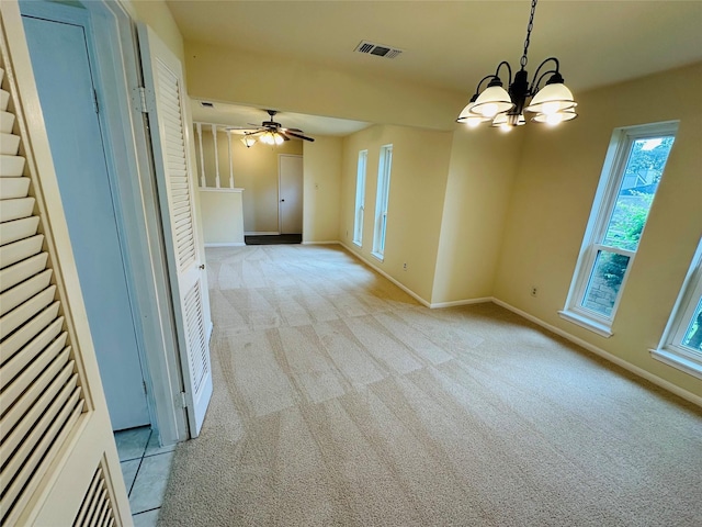 15474 Peermont St, Houston, TX 77062 - spare room with light colored carpet, a chandelier, and a ceiling fan