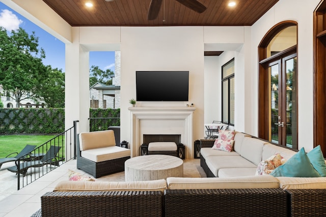 5201 Pine St, Bellaire, TX 77401 - view of patio / terrace with an outdoor living space, a ceiling fan, and french doors
