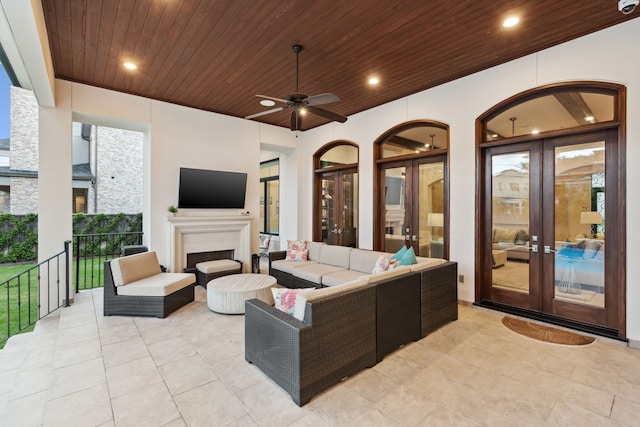 5201 Pine St, Bellaire, TX 77401 - view of patio with french doors, outdoor lounge area, and ceiling fan