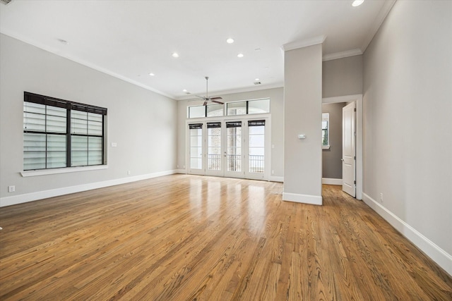 6018 Maxie St Unit B, Houston, TX 77007 - unfurnished room with ornamental molding, a ceiling fan, light wood-style flooring, and recessed lighting