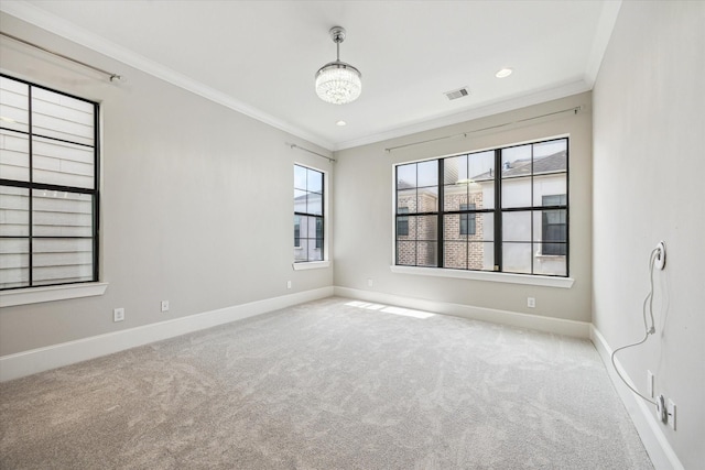 6018 Maxie St Unit B, Houston, TX 77007 - carpeted spare room featuring ornamental molding, a chandelier, and recessed lighting