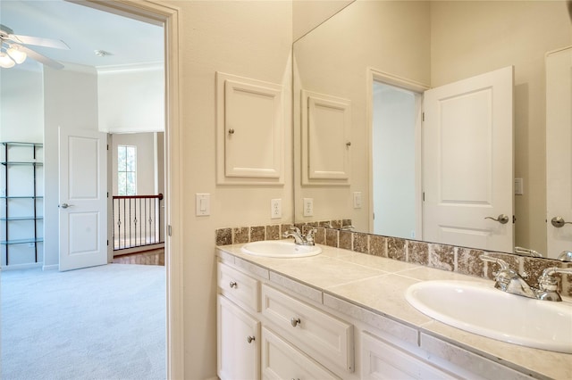 4035 Gramercy St, Houston, TX 77025 - full bathroom featuring double vanity and a ceiling fan