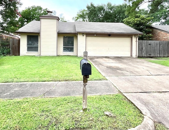 6404 Quail Meadow Dr, Houston, TX 77035 - view of front of house with driveway, a garage, brick siding, a chimney, and roof with shingles