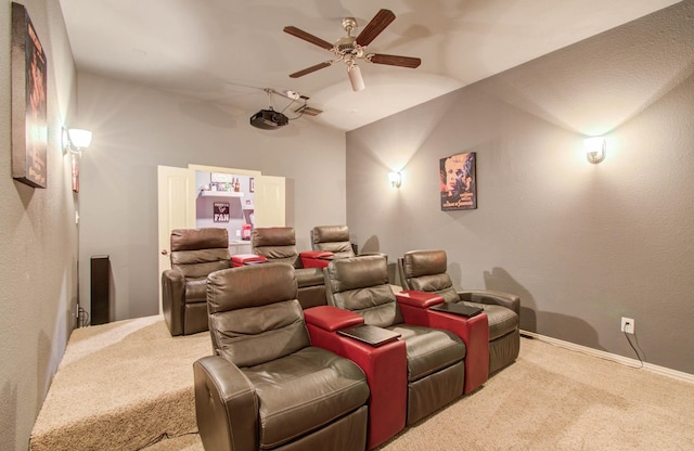 15411 Dundas Dr, Cypress, TX 77429 - cinema room featuring carpet flooring, ceiling fan, and lofted ceiling