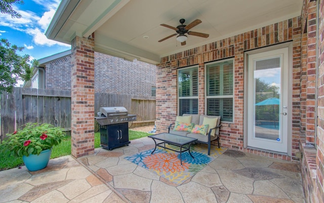 15411 Dundas Dr, Cypress, TX 77429 - view of patio / terrace with ceiling fan and area for grilling