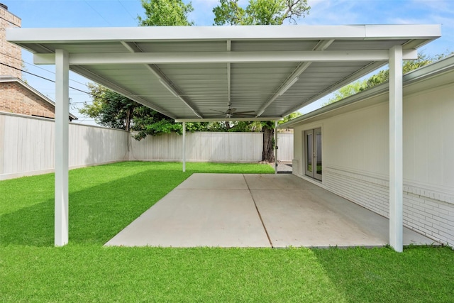 4406 Merwin St, Houston, TX 77027 - fenced backyard featuring ceiling fan, a patio area, and french doors