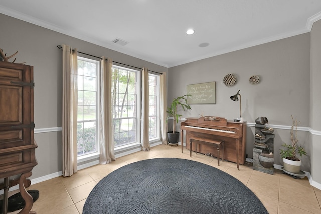 1415 Kennoway Park Dr, Spring, TX 77379 - living area featuring light tile patterned floors and crown molding