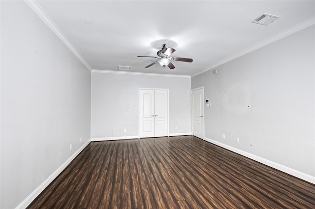 13322 Castlecombe Dr, Houston, TX 77044 - unfurnished room with a ceiling fan, dark wood-style floors, and crown molding