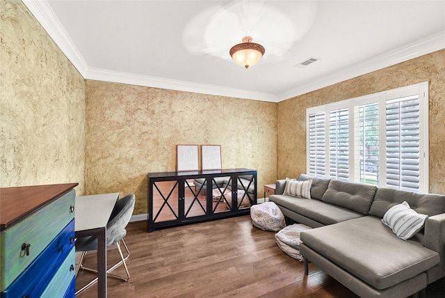 13322 Castlecombe Dr, Houston, TX 77044 - living room featuring ornamental molding and wood finished floors