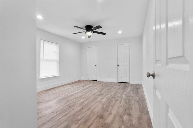 2202 Garvey Dr, Pasadena, TX 77506 - unfurnished bedroom featuring recessed lighting, light wood-style flooring, and ceiling fan