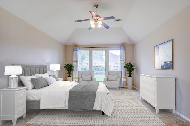 6103 Timbermoss Ct, League City, TX 77573 - bedroom featuring lofted ceiling, access to outside, and ceiling fan