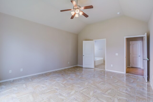 6103 Timbermoss Ct, League City, TX 77573 - unfurnished bedroom with lofted ceiling, ensuite bathroom, and a ceiling fan