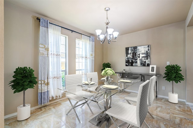 6103 Timbermoss Ct, League City, TX 77573 - dining room featuring a chandelier and marble tiled flooring