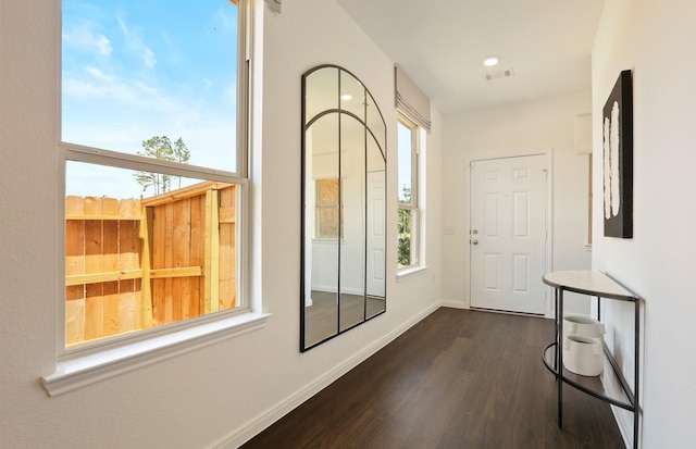 16415 Windy Cove Ct, Conroe, TX 77302 - foyer entrance with dark wood-type flooring and recessed lighting