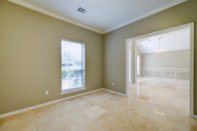 9847 Bestin Ln, Houston, TX 77065 - empty room featuring a chandelier, ornamental molding, and a decorative wall