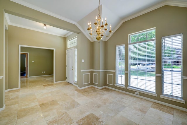 9847 Bestin Ln, Houston, TX 77065 - unfurnished room featuring a chandelier and lofted ceiling
