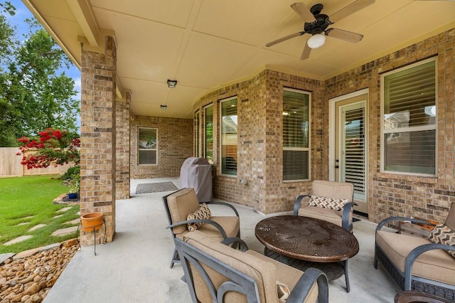 13839 Oak Fair Bnd, Cypress, TX 77429 - view of patio / terrace featuring ceiling fan and an outdoor hangout area