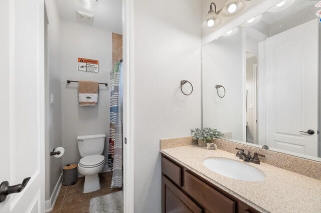 13839 Oak Fair Bnd, Cypress, TX 77429 - bathroom featuring vanity, tile patterned floors, and a shower with shower curtain