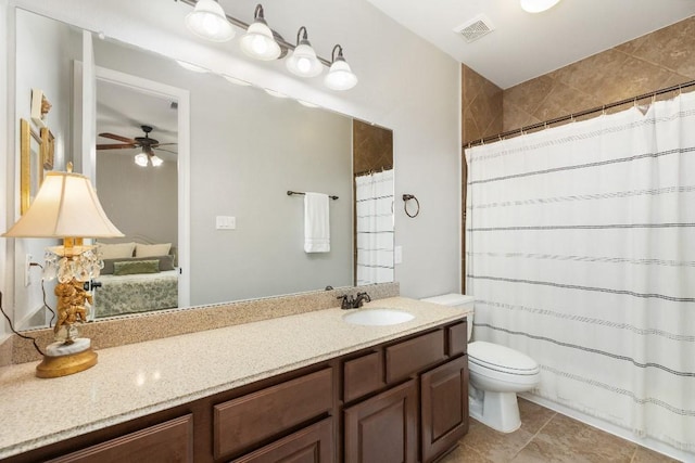 13839 Oak Fair Bnd, Cypress, TX 77429 - full bath with a ceiling fan, vanity, tile patterned flooring, and a shower with curtain