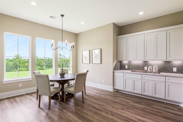 1430 Bluebonnet Ridge Dr, Chappell Hill, TX 77426 - dining area featuring a chandelier, dark wood finished floors, and recessed lighting