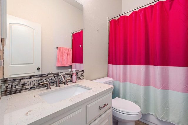 14730 Yellow Begonia Dr, Cypress, TX 77433 - bathroom featuring vanity, curtained shower, and backsplash