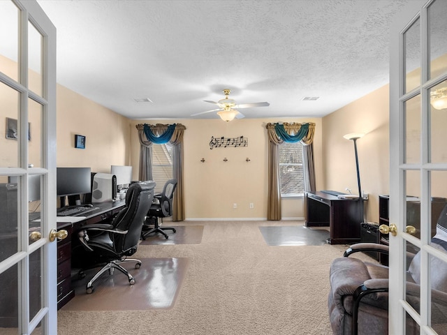 1410 Juniper Ln, Seabrook, TX 77586 - carpeted office featuring french doors, plenty of natural light, and ceiling fan