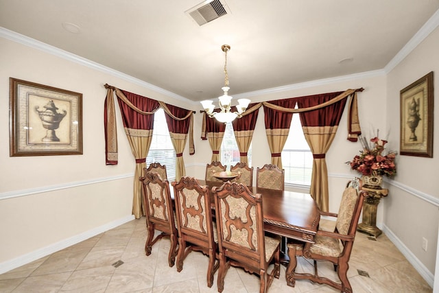 20718 Mansfield Bay Ln, Richmond, TX 77407 - dining space featuring a chandelier, crown molding, plenty of natural light, and light tile patterned floors