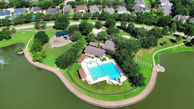 20718 Mansfield Bay Ln, Richmond, TX 77407 - aerial overview of property's location with a nearby body of water and nearby suburban area