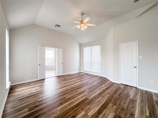 3106 Alexandros Ct, Pearland, TX 77584 - unfurnished room with vaulted ceiling, ceiling fan, and wood finished floors