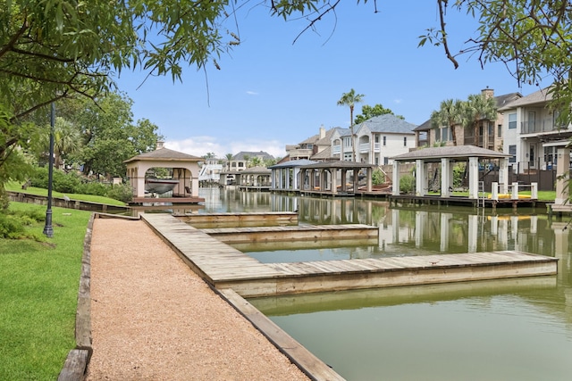 2537 La Rochelle Ct, Seabrook, TX 77586 - dock area featuring a gazebo, a residential view, and a water view