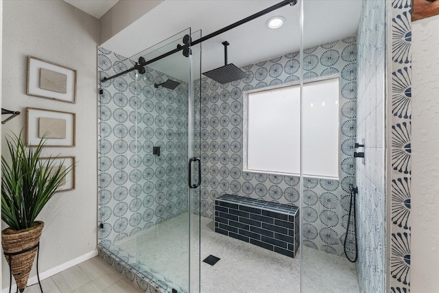 4318 Raintree Ct, Pasadena, TX 77505 - full bath with a stall shower, recessed lighting, and tile patterned floors