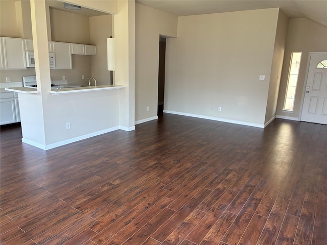 19638 Plantation Grove Trl, Katy, TX 77449 - unfurnished living room with dark wood-style flooring and vaulted ceiling