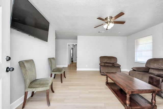 2811 Wentworth Ln, Pasadena, TX 77506 - living area with ceiling fan, light wood-style flooring, and a textured ceiling