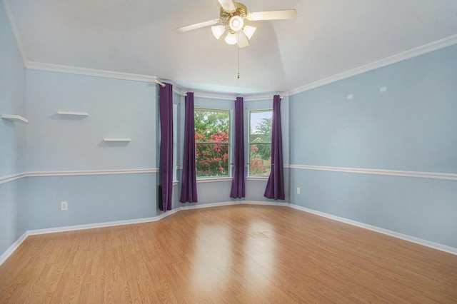 8806 Aberdeen Oaks Dr, Houston, TX 77095 - unfurnished room featuring a ceiling fan, wood finished floors, crown molding, and vaulted ceiling