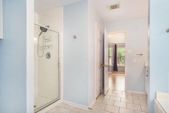 8806 Aberdeen Oaks Dr, Houston, TX 77095 - full bath with a stall shower, vanity, and tile patterned floors
