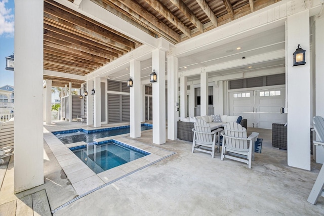 4107 Bluewing Teal Ct, Galveston, TX 77554 - view of patio / terrace featuring a pool with connected hot tub and outdoor lounge area