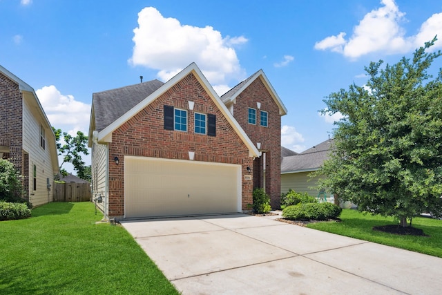 11134 Sun River Falls Dr, Humble, TX 77396 - traditional-style home with brick siding, driveway, a shingled roof, and a garage