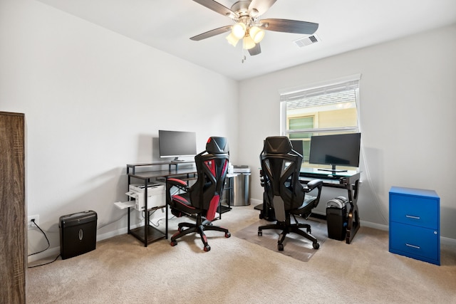 11134 Sun River Falls Dr, Humble, TX 77396 - office featuring light colored carpet and ceiling fan