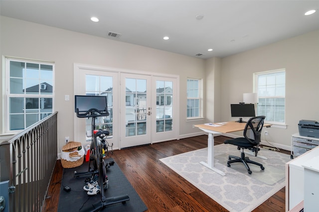 817 Blackshire Ln, Houston, TX 77055 - office area with french doors, wood finished floors, and recessed lighting