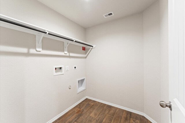 919 Bright Lotus Ln, Rosharon, TX 77583 - laundry area featuring hookup for an electric dryer, hookup for a washing machine, dark wood finished floors, and gas dryer hookup