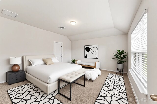 919 Bright Lotus Ln, Rosharon, TX 77583 - bedroom with light carpet and lofted ceiling