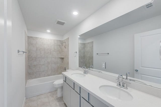 1235 Buffalo Run, Tomball, TX 77375 - bathroom featuring double vanity, shower / washtub combination, and recessed lighting