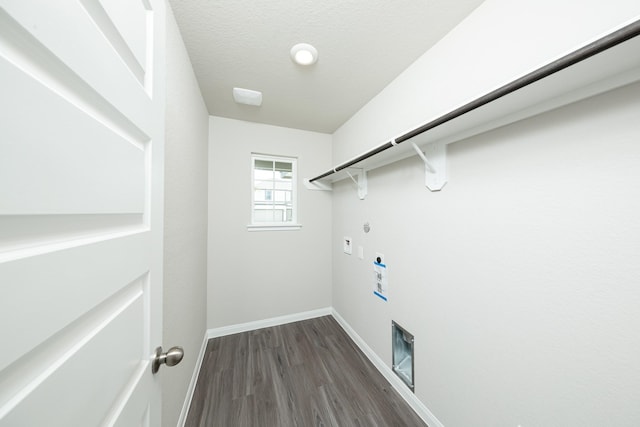 2569 Hawks Eye Dr, Conroe, TX 77301 - washroom with hookup for a washing machine, gas dryer hookup, dark wood finished floors, and hookup for an electric dryer
