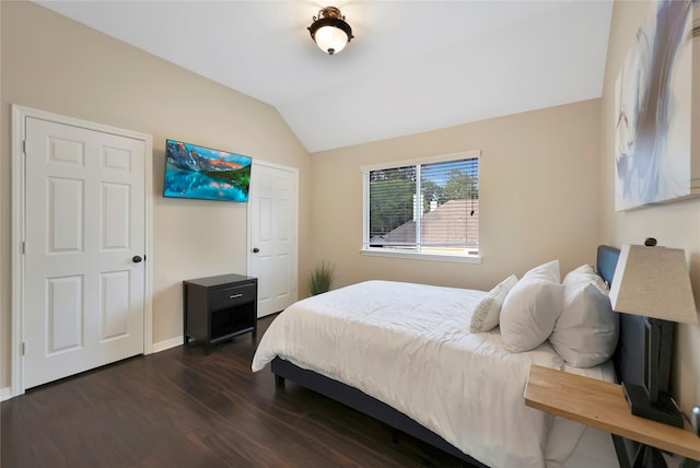 2818 Lake Forest Dr, Montgomery, TX 77356 - bedroom with lofted ceiling and dark wood-type flooring