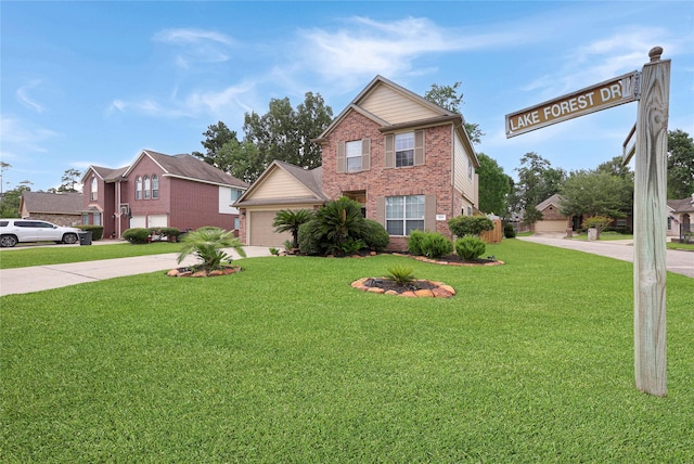 2818 Lake Forest Dr, Montgomery, TX 77356 - traditional-style house with concrete driveway, brick siding, and a front lawn
